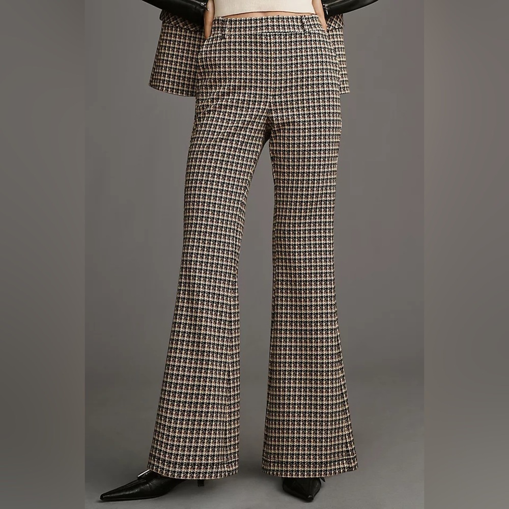 Anthropologie‎ Black and White Houndstooth Flare Pants